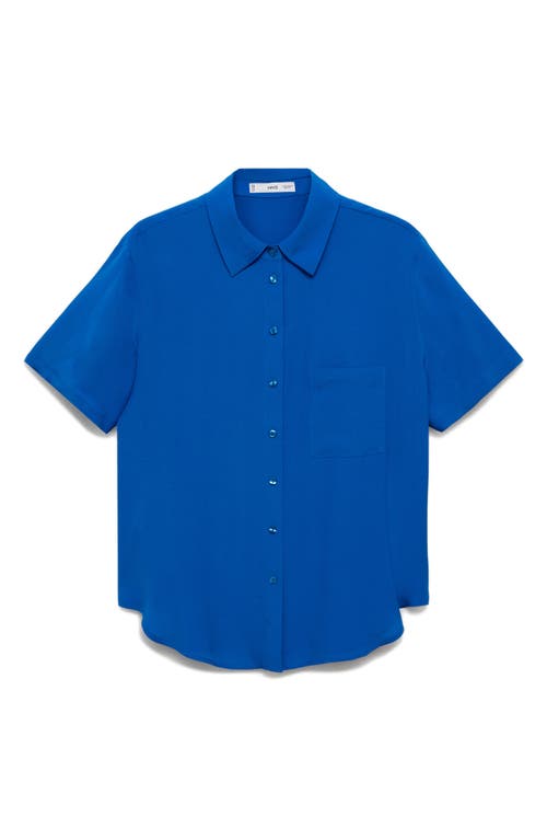 Mango Woven Short Sleeve Button-up Shirt In Blue