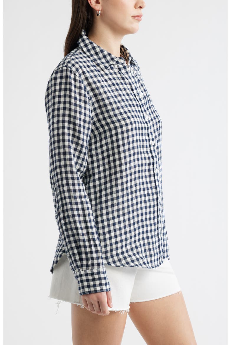 Casual Linen Button-Up Shirt, Alternate, color, NAVY STILL- IVORY BEA GINGHAM