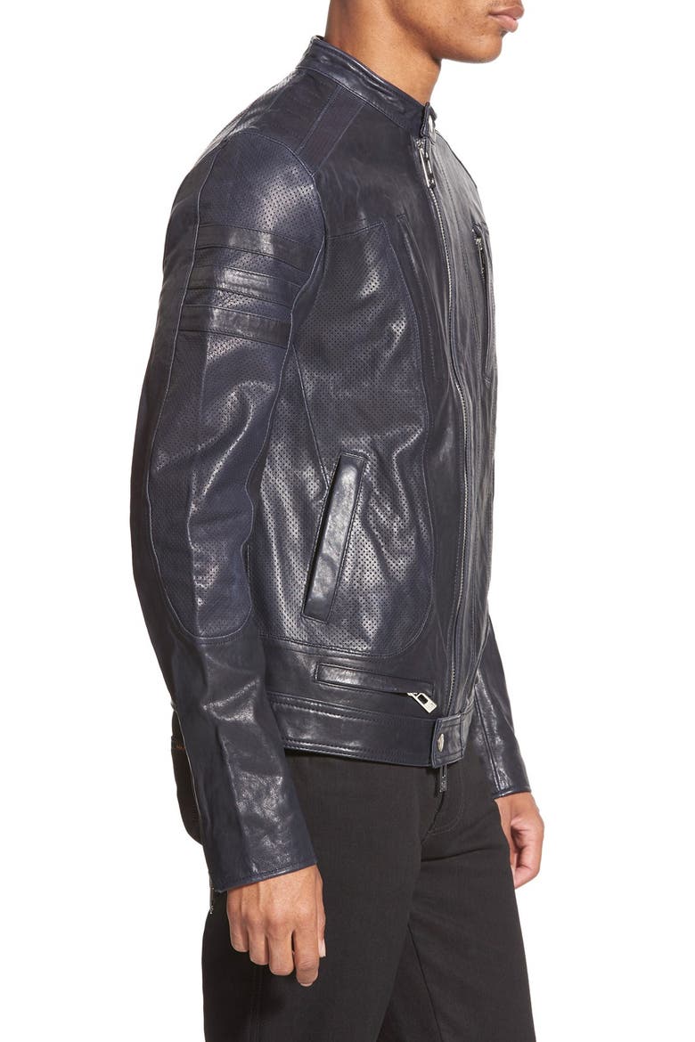 Café Racer Leather Jacket, Alternate, color, NAVY