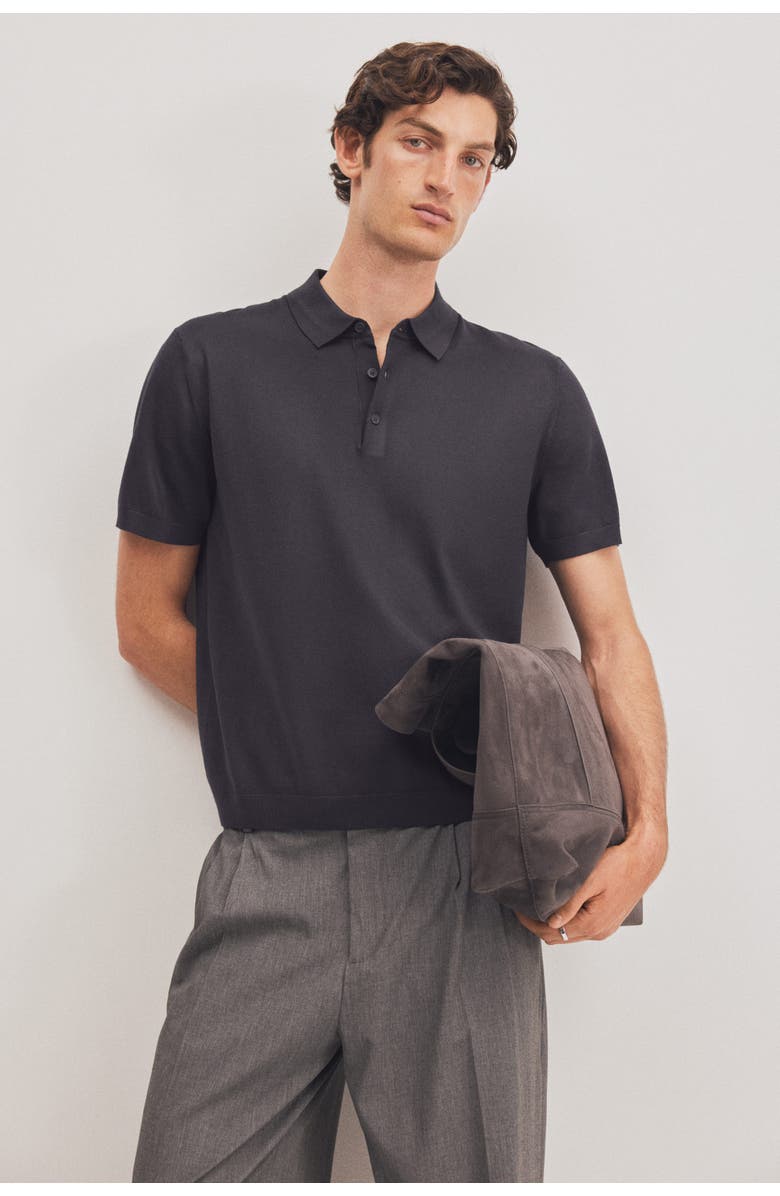 H&M Regular Fit Fine-knit Polo Shirt, Alternate, color, Navy Blue