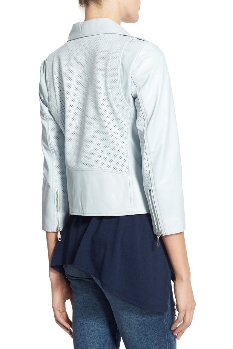 'Wes' Crop Leather Moto Jacket, Alternate, color, SKY BLUE