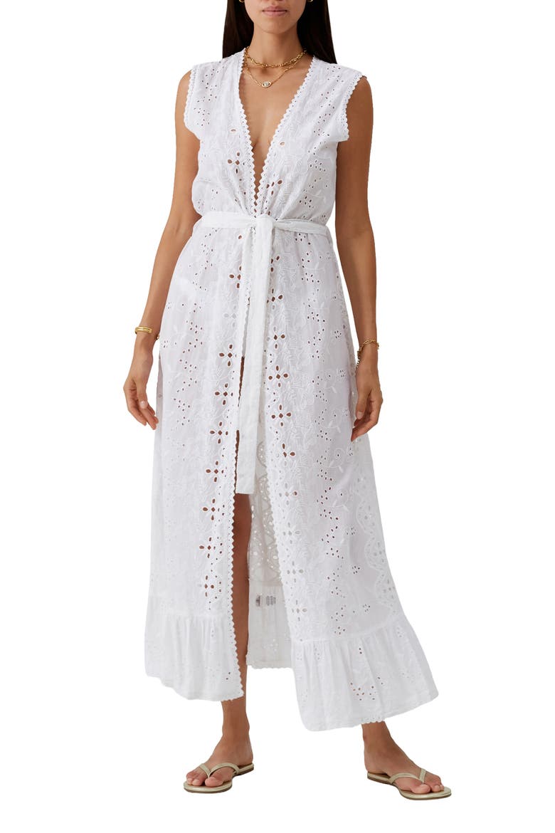 Marta Eyelet Cotton Maxi Cover-Up Dress, Main, color, WHITE