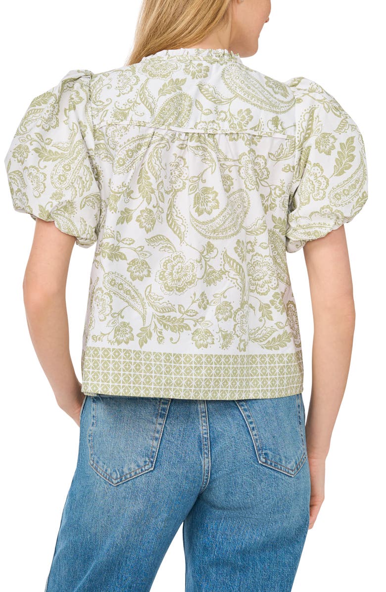 CeCe Tie Front Short Puff Sleeve Top, Alternate, color, Sage