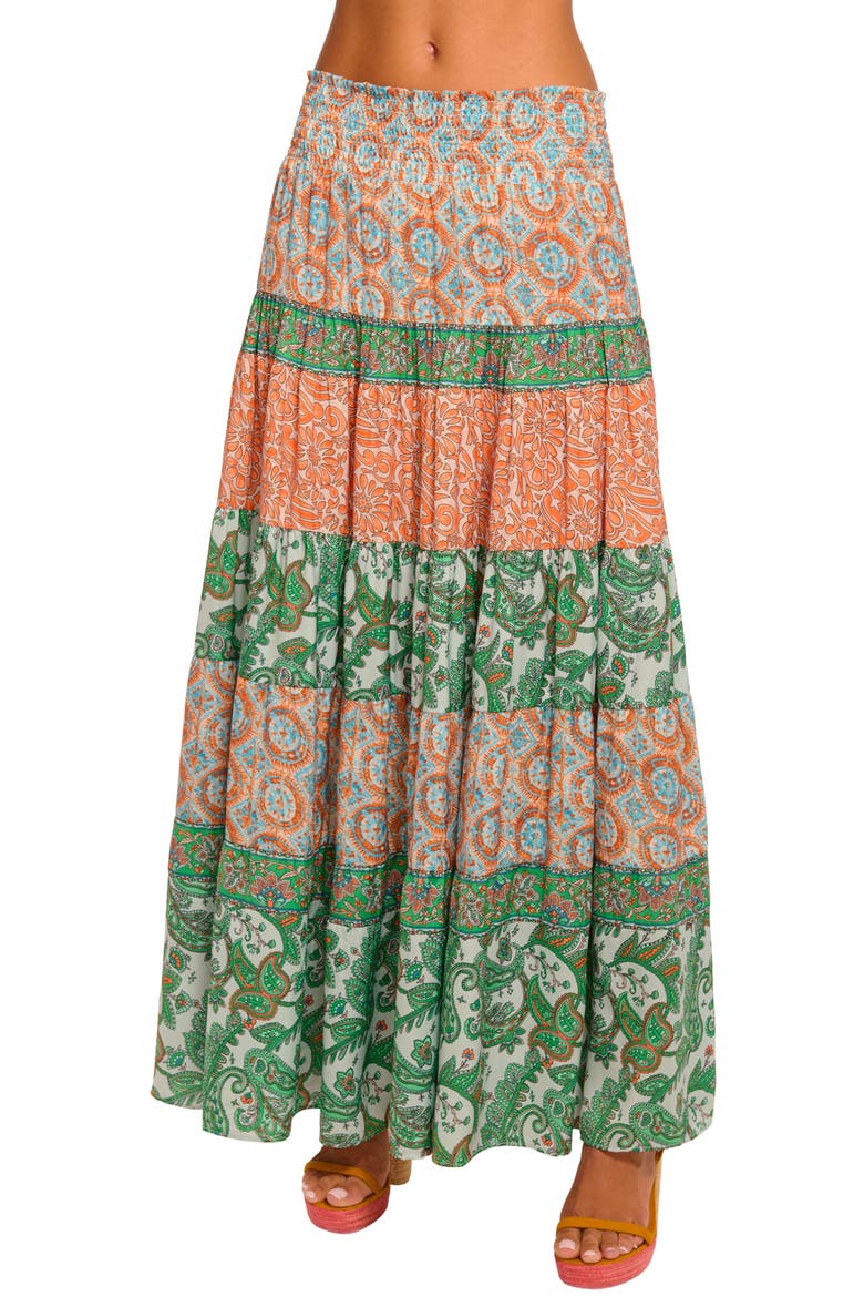 Dorotha Mixed Print Maxi Skirt, Main, color, BRIGHT PALM PATCHWORK
