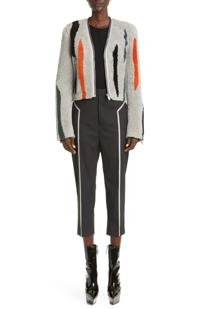 Rick Owens Stripe Genuine Shearling Jacket, Alternate, color, 