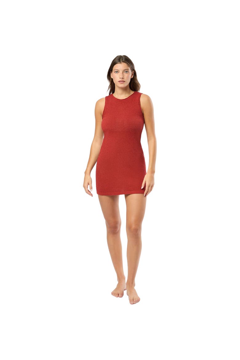 Linen Knit Scoop Back Mini Dress, Alternate, color, DARK RED