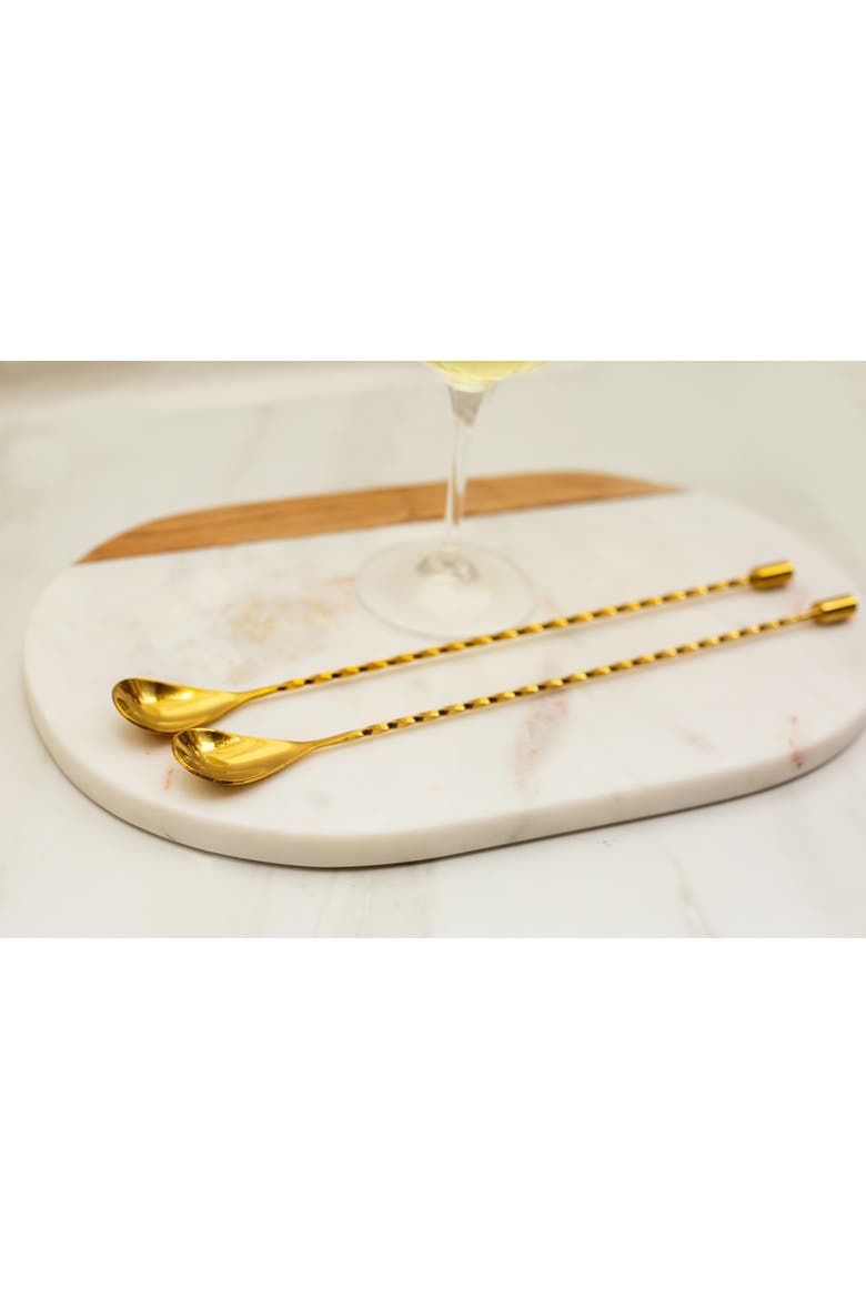 Gold Bar Spoons, Set of 2 with Spiral Handles, Alternate, color, Gold