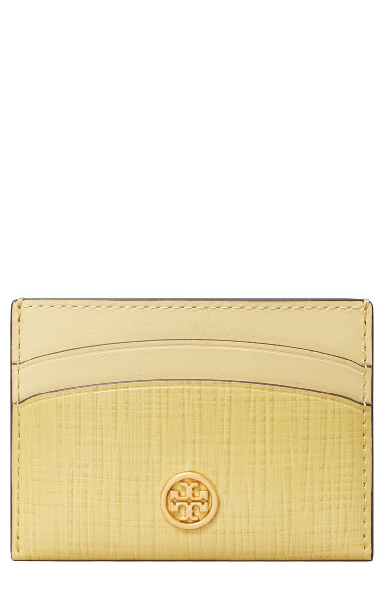 Tory Burch Robinson Crosshatch Leather Card Case, Main, color,
