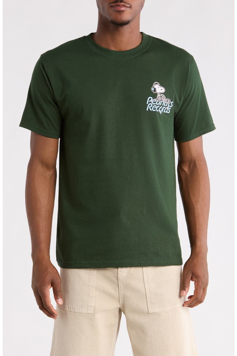 Peanuts® Records Cotton Graphic T-Shirt, Main, color, FOREST
