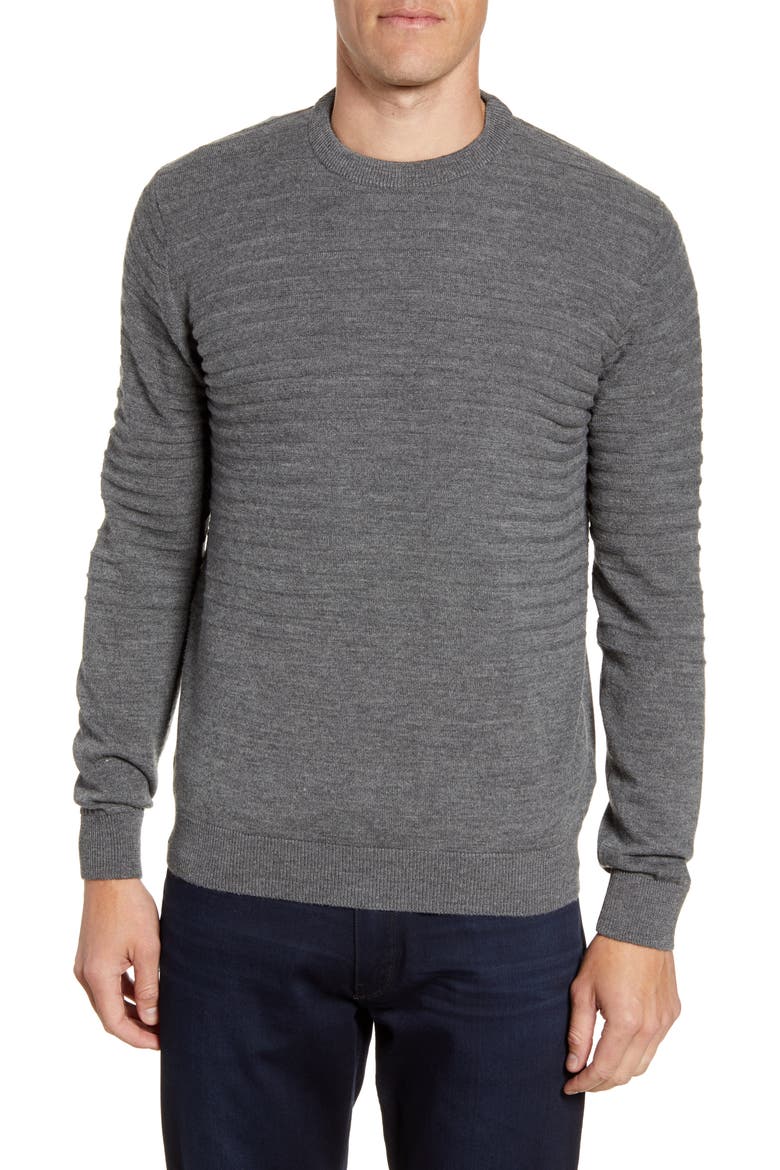 Stripe Knit Crewneck Sweater, Main, color, CHARCOAL