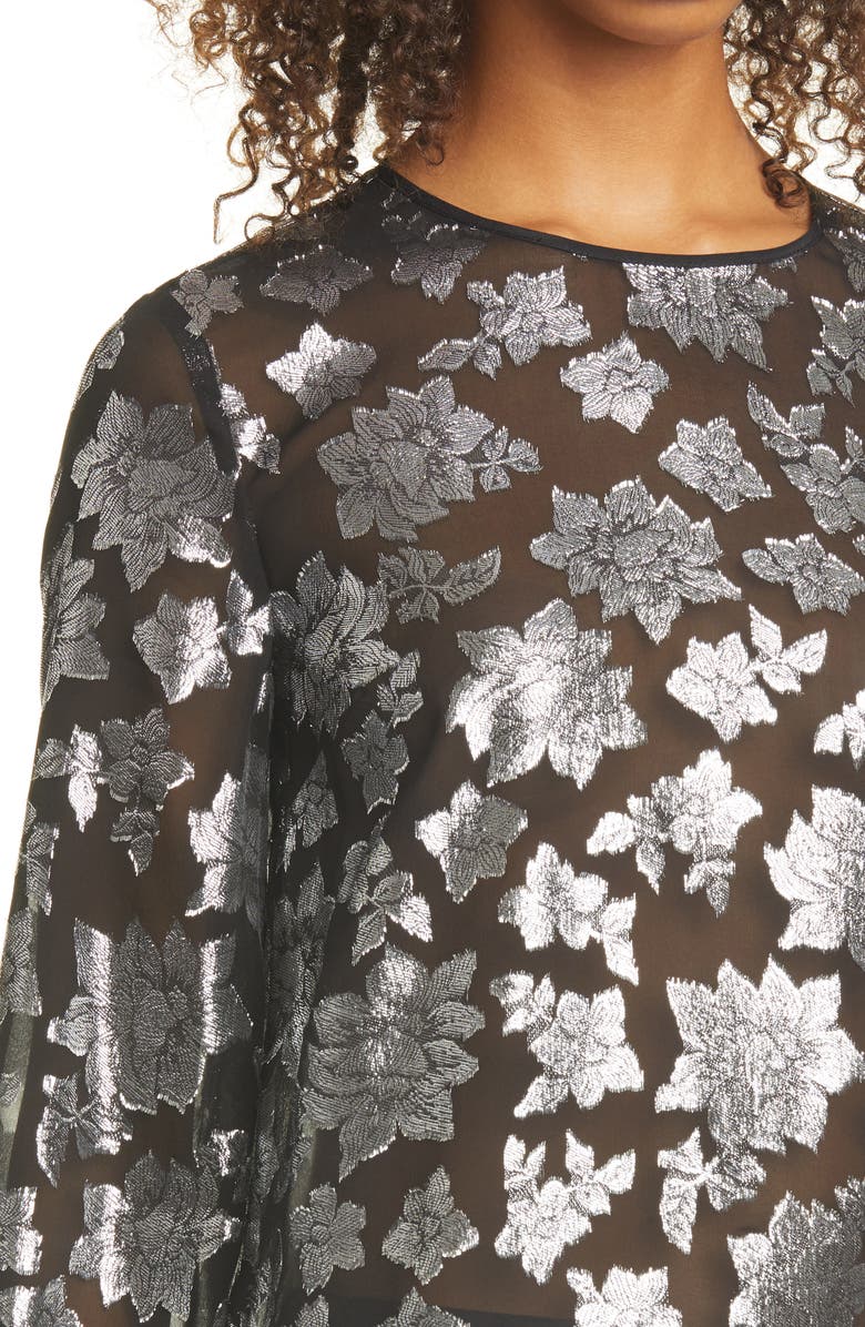 Club Monaco Metallic Pattern Silk Blend Blouse, Alternate, color, 