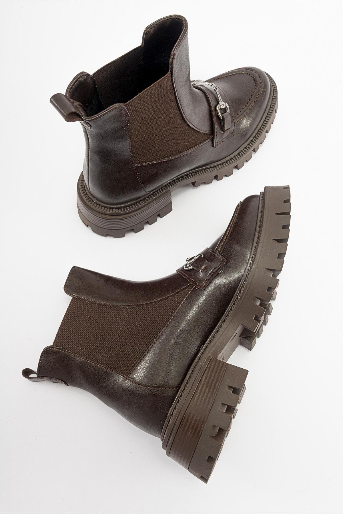 Vesper Buckled Chelsea Boot, Alternate, color, Brown Faux Leather