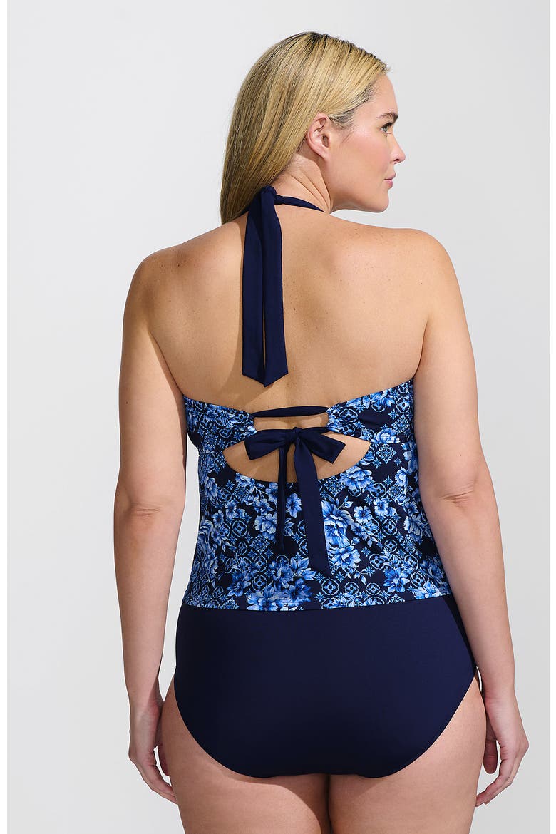 Seamed Halter Tankini Top, Alternate, color, Deep Sea Navy Mosaic Floral