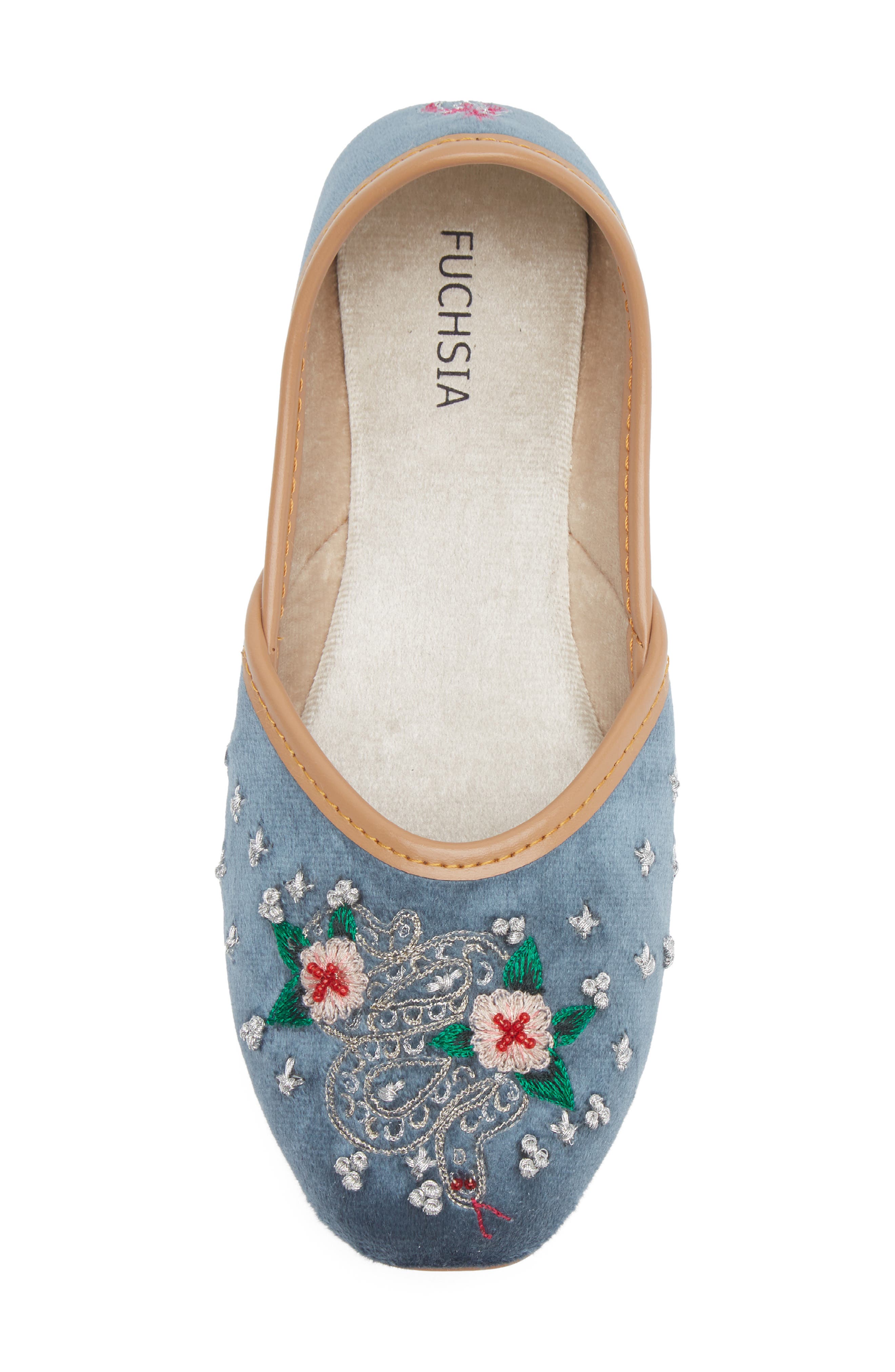 Serpent Rose Embroidered Velvet Jutti Flat, Alternate, color, GREY