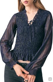 MANGO TEEN Metallic Stripe Smocked Top