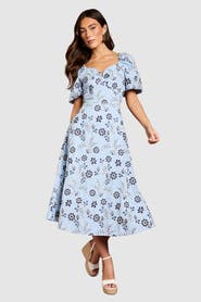 Coast Puff Sleeve Embroidered Midi Dress