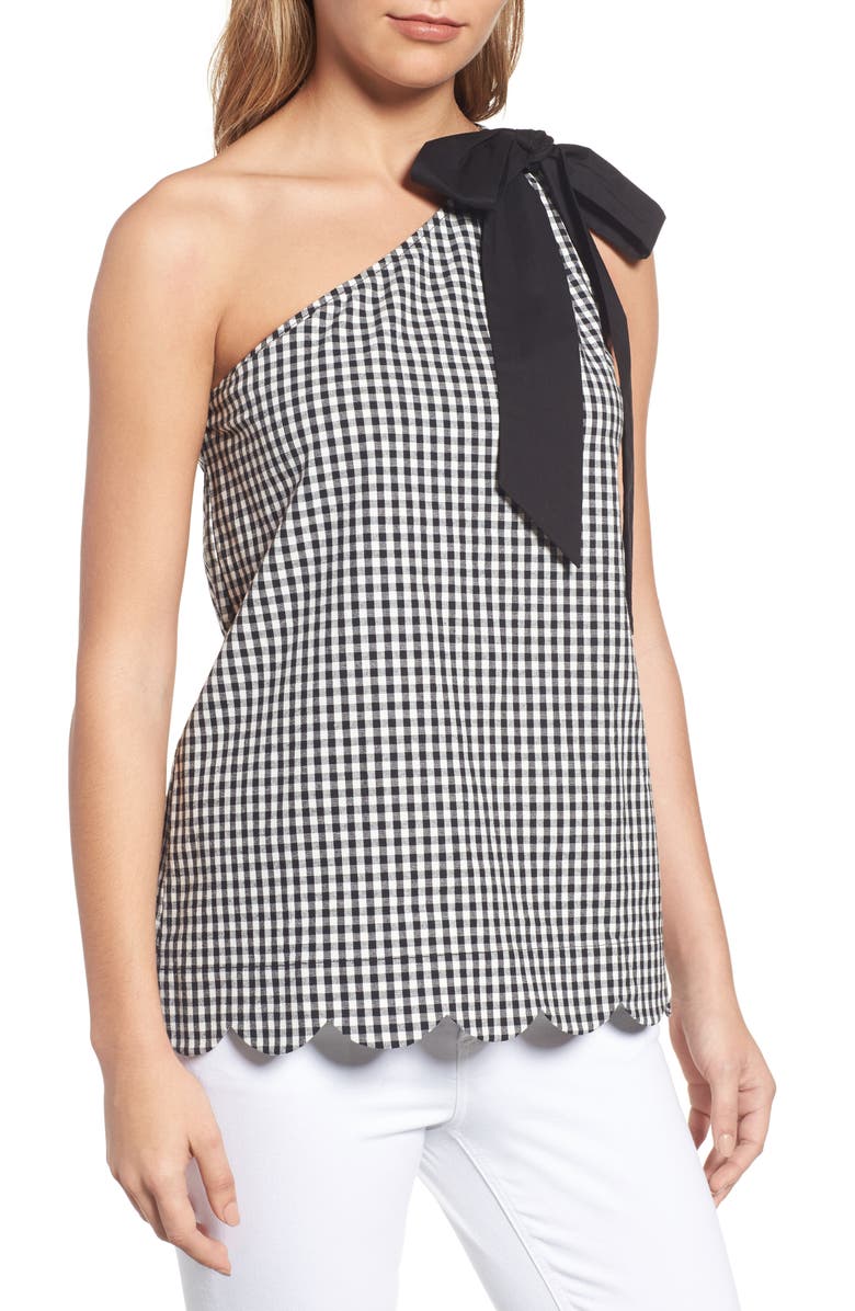 Halogen<sup>®</sup> One-Shoulder Stretch Cotton Top, Main, color,