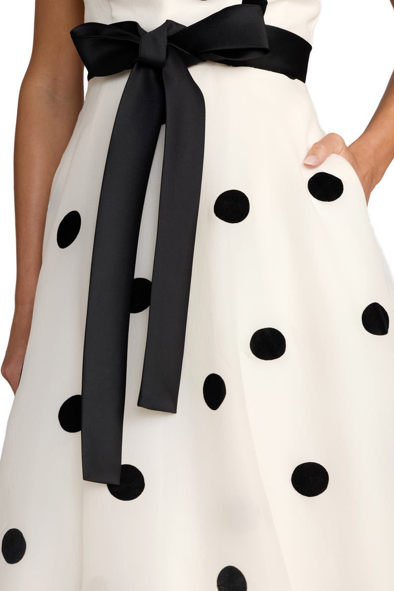 Strapless Polka Dot Organza Ball Gown with Satin Bow, Alternate, color, Black Ivory