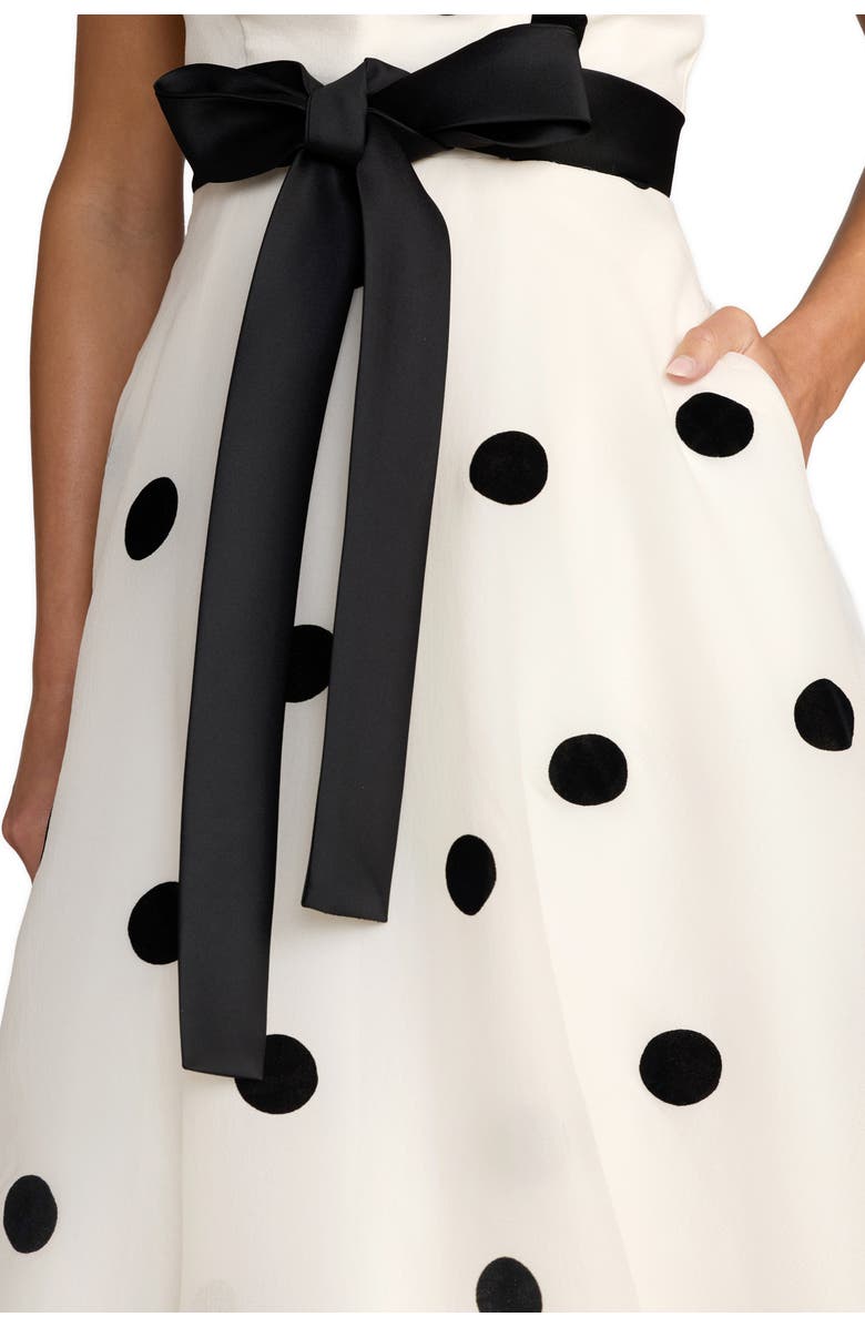 Mac Duggal Strapless Polka Dot Organza Ball Gown with Satin Bow, Alternate, color, Black Ivory