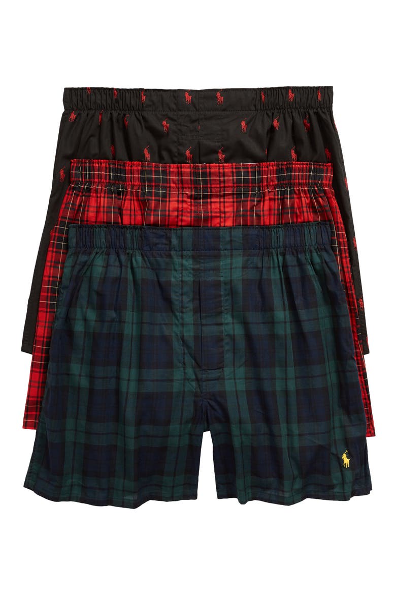 3-Pack Assorted Woven Cotton Boxers, Main, color, BLACK