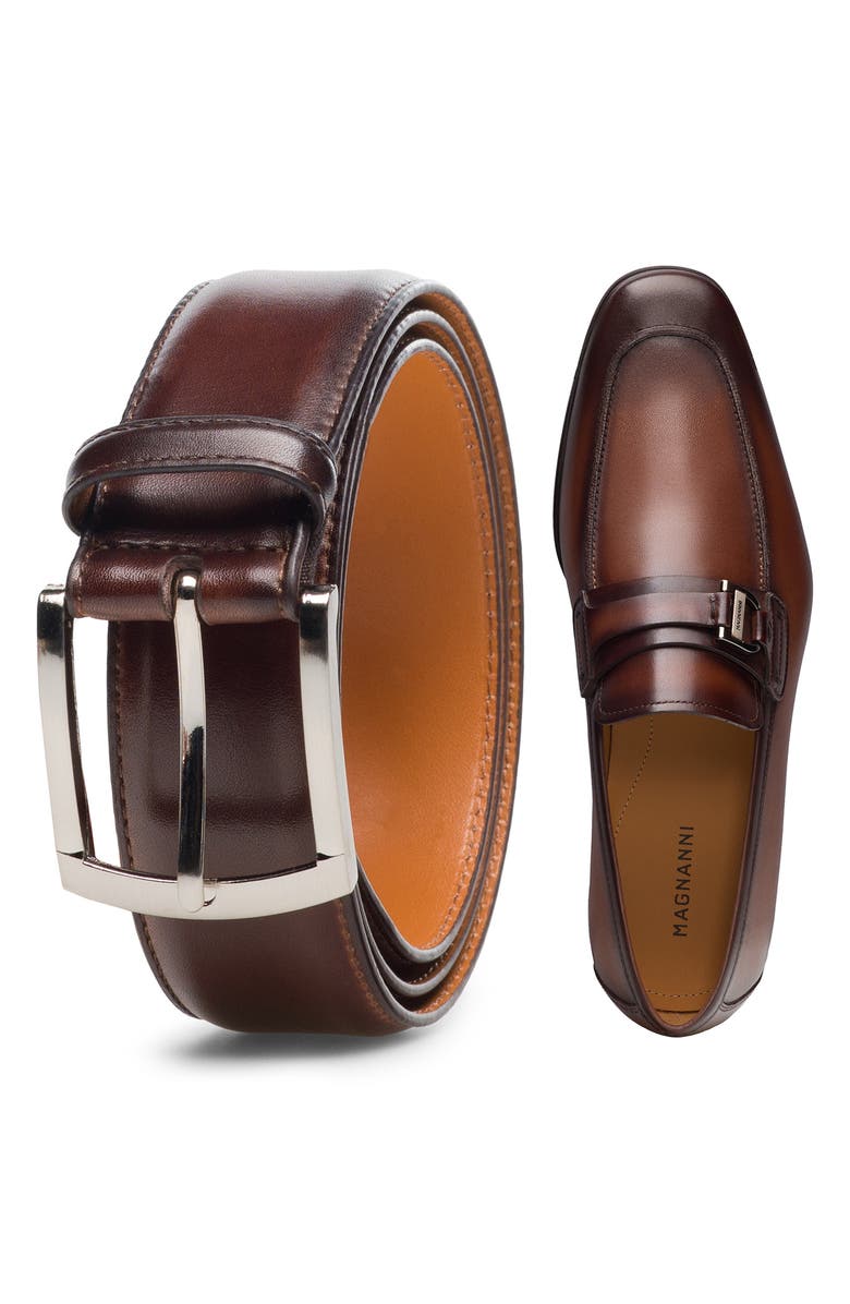 Magnanni Tanner Leather Belt, Alternate, color, Tobacco