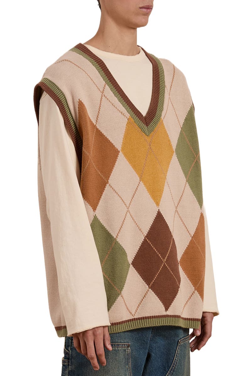 FOUND Oversize Argyle Cotton V-Neck Sweater Vest, Alternate, color, 