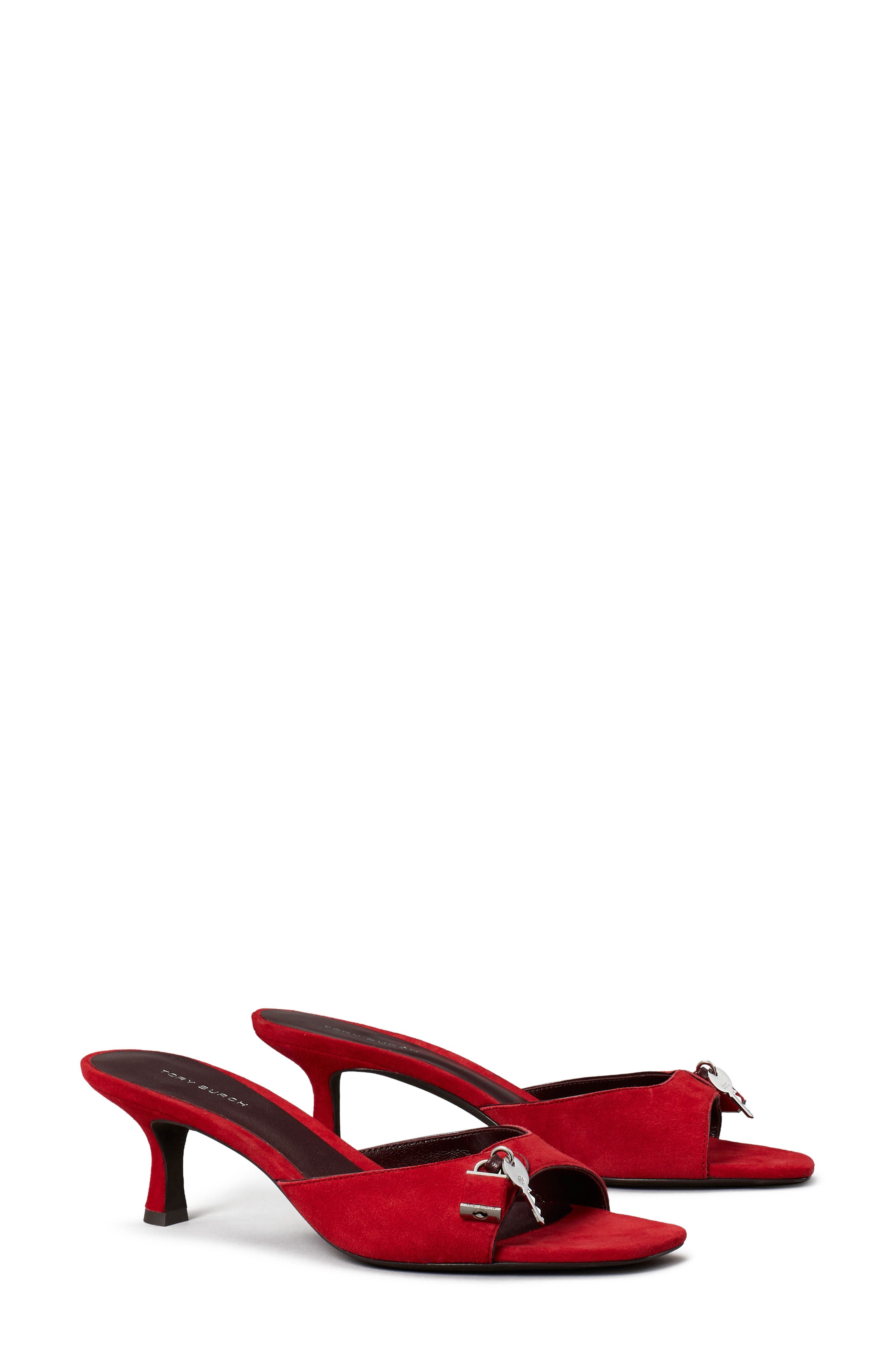 Lock Kitten Heel Sandal, Main, color, TOUCAN RED / SILVER