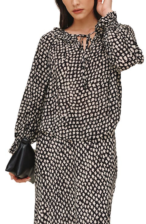 Ruffled Tie Neck Long Sleeve Top