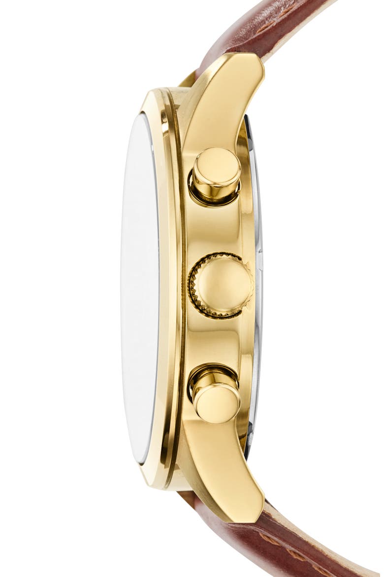 Flynn Chronograph Leather Strap Watch, 48mm, Alternate, color, GOLD