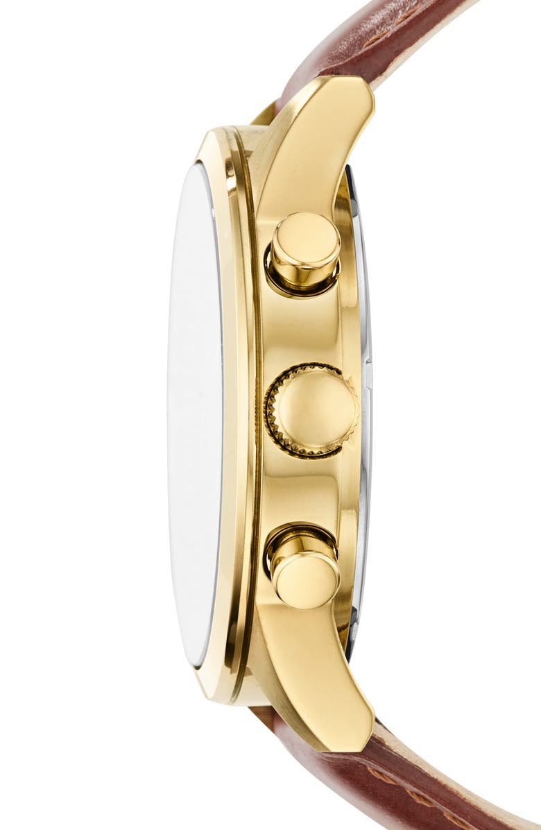 Fossil Flynn Chronograph Leather Strap Watch, 48mm, Alternate, color, Gold