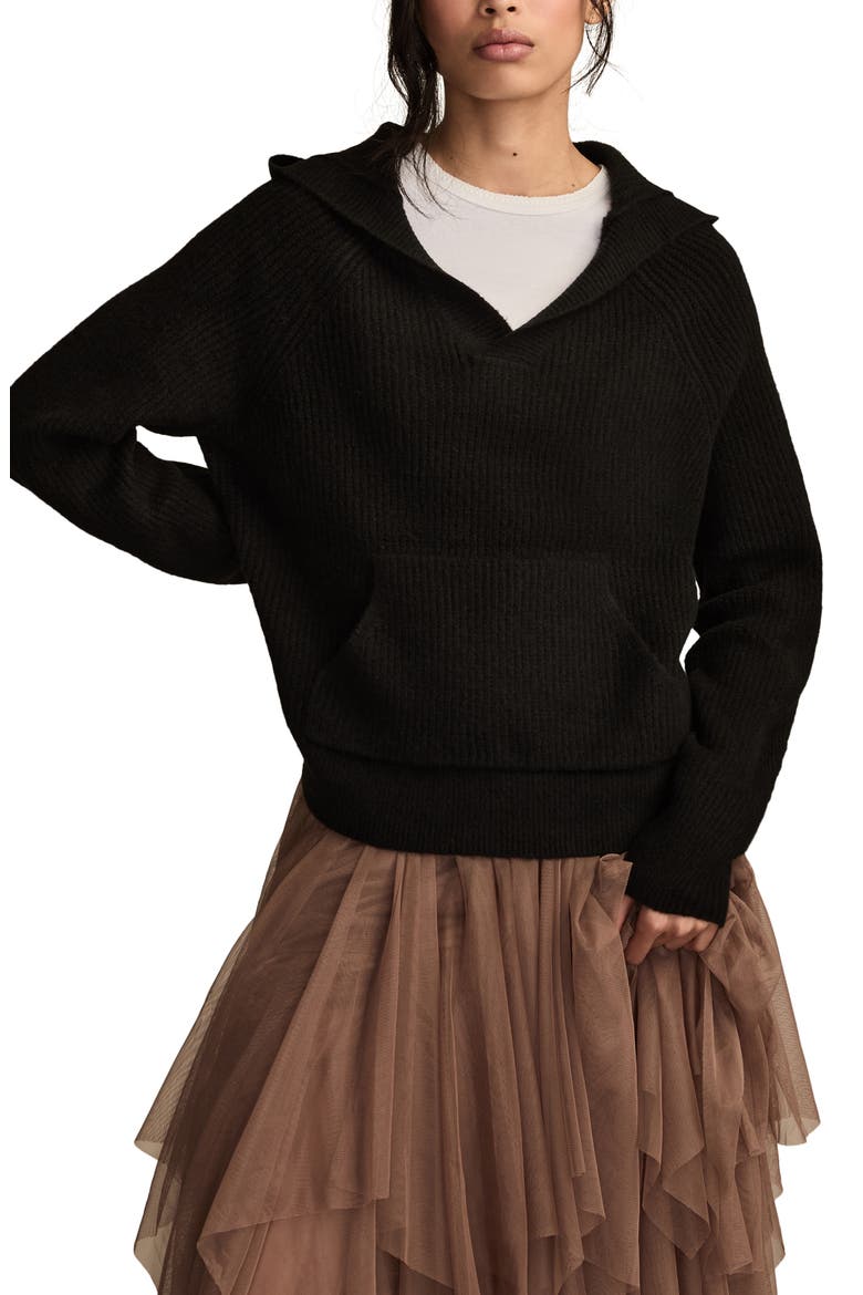 Cloud Soft V-Neck Sweater Hoodie, Alternate, color, DARK BLACK