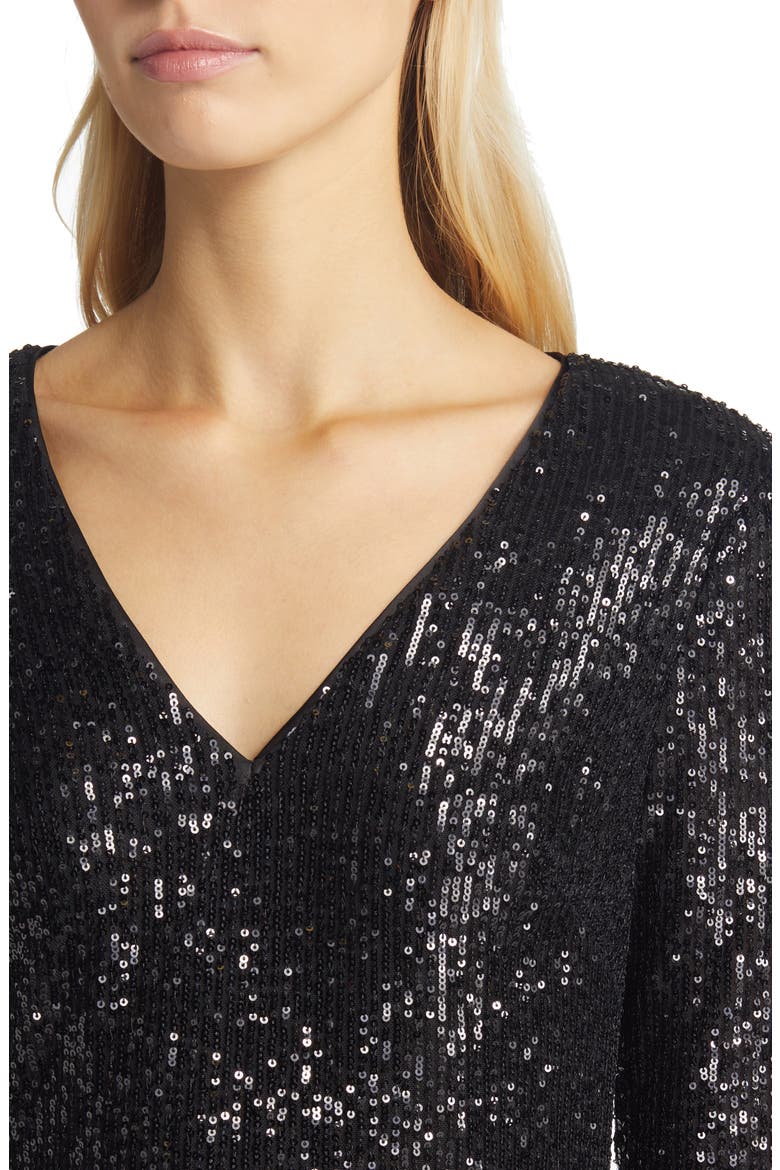 Sequin Bodice Long Sleeve Overlay Jumpsuit, Alternate, color, BLACK