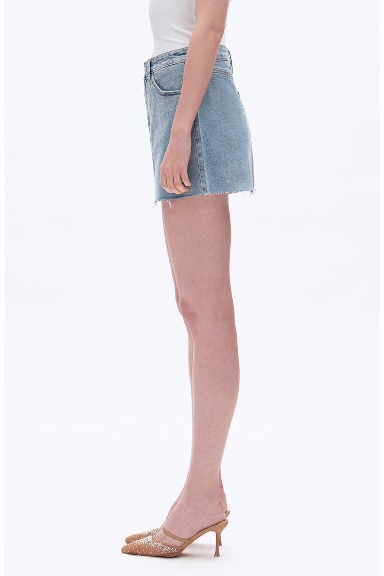 Rhinestone Raw Hem Denim Miniskirt, Alternate, color, BLUEBERRY