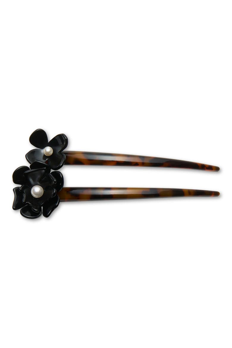 Petunia Faux Pearl Hair Pin, Main, color, JET TORTOISE