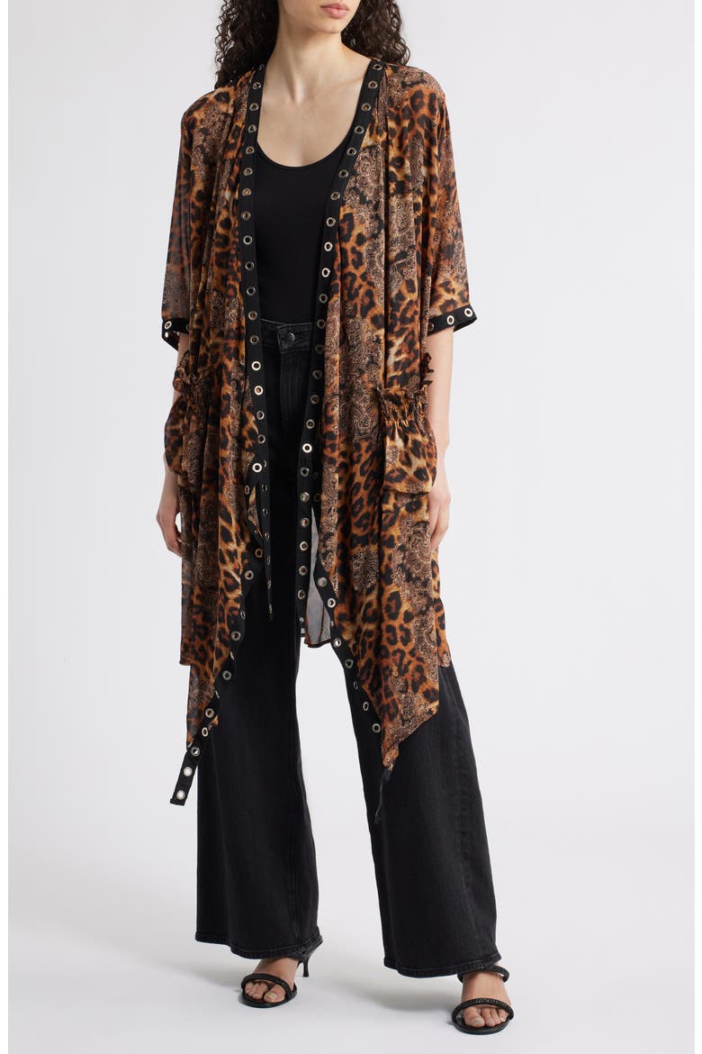 Ellie Grommet Asymmetric Cardigan, Main, color, LEOPARD