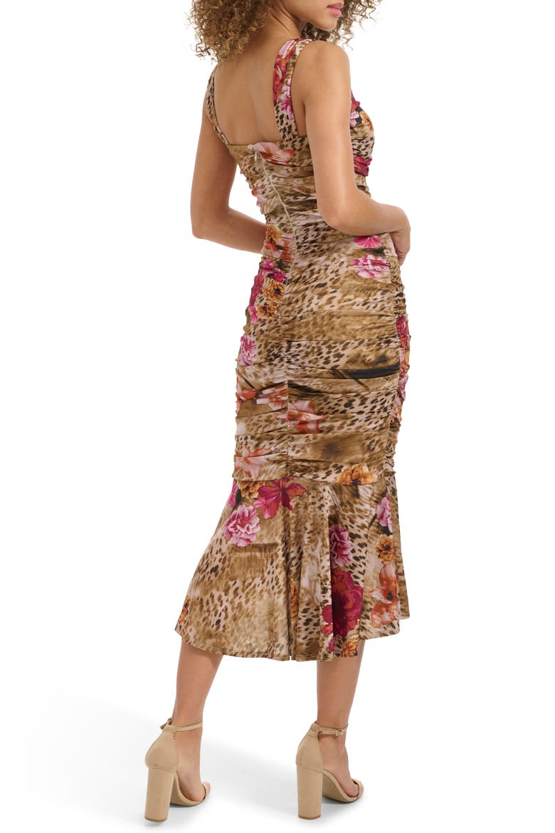 Sweetheart Ruched Mesh Midi Dress, Alternate, color, KHAKI MULTI