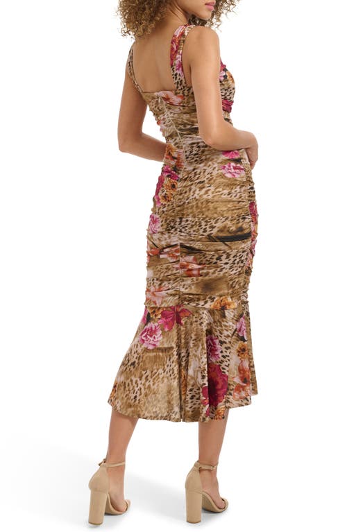 Siena Sweetheart Ruched Mesh Midi Dress In Multi
