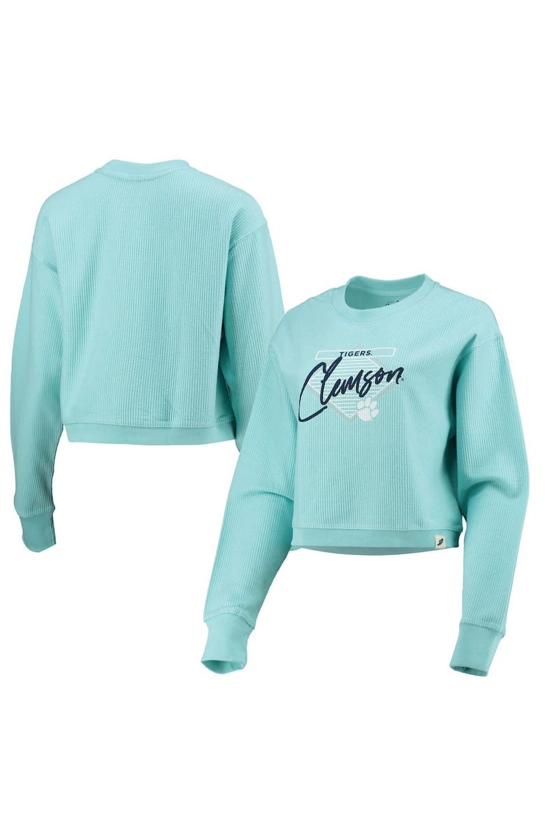 LEAGUE COLLEGIATE WEAR Women's League Collegiate Wear Light Blue Clemson Tigers Corded Timber Cropped Pullover Sweatshirt, Main, color, Mint