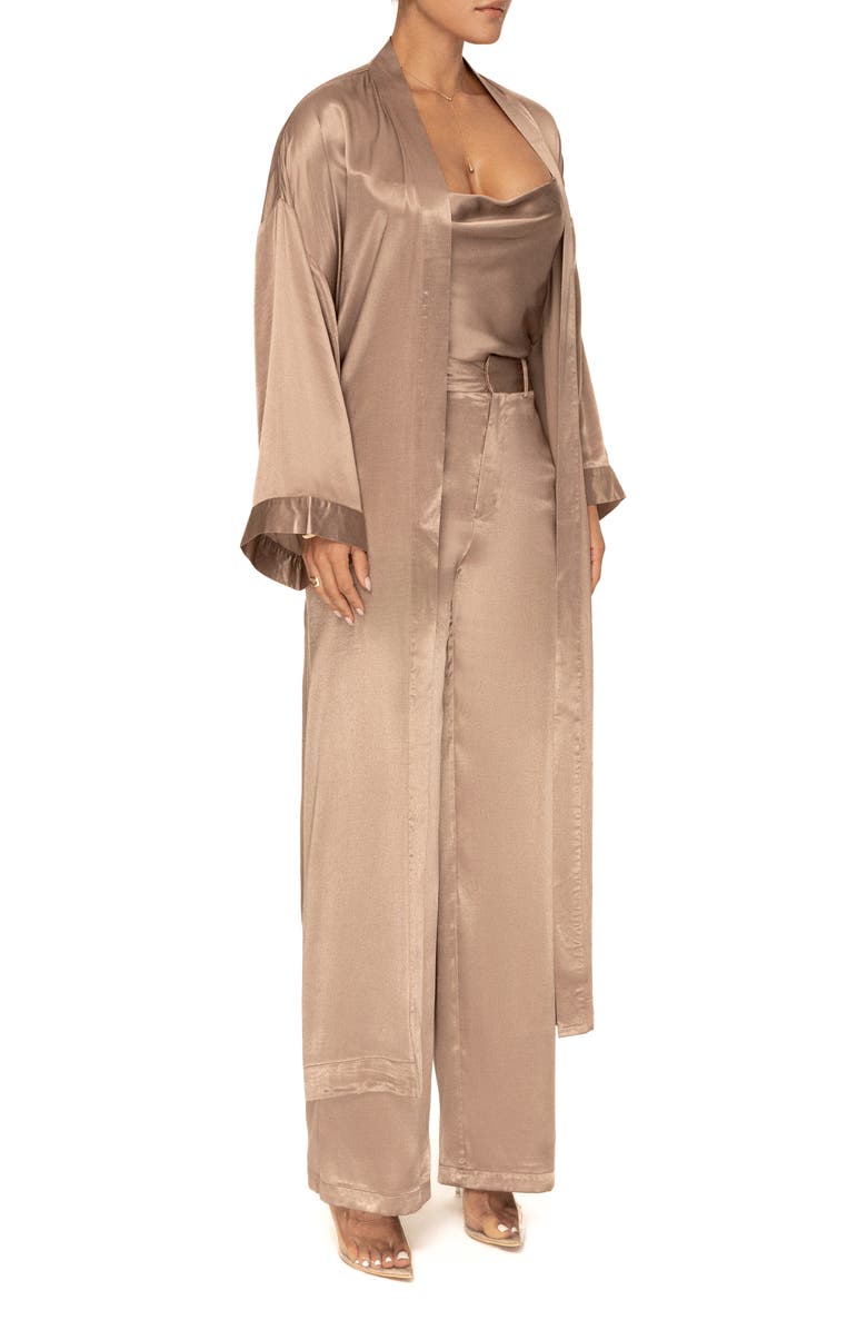 JLUXLABEL Forever & Always Satin Robe, Alternate, color, Brown