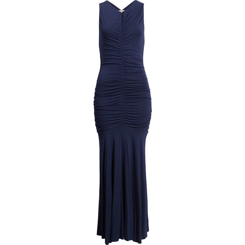 Open Edit Ruched Sleeveless Maxi Dress In Blue