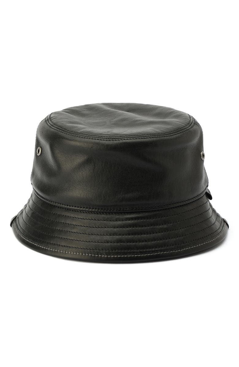 COACH Leather Bucket Hat, Main, color, Black