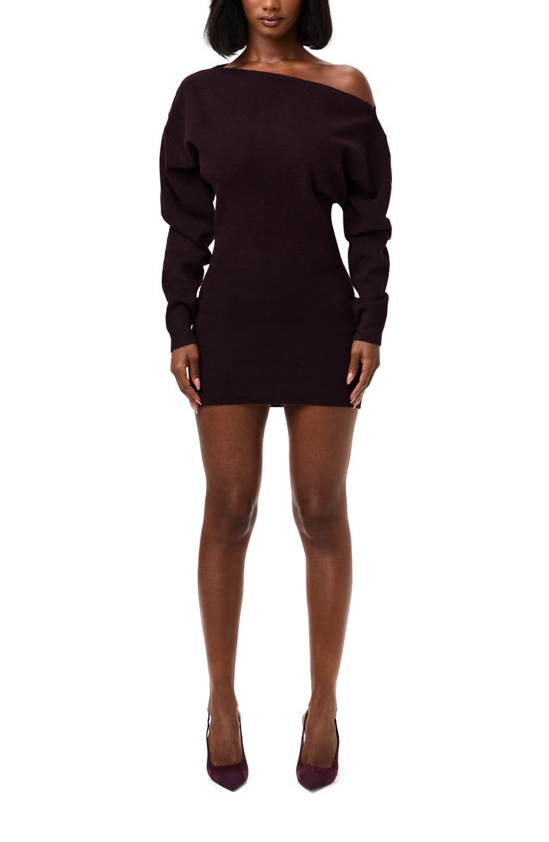 One-Shoulder Long Sleeve Mini Sweater Dress