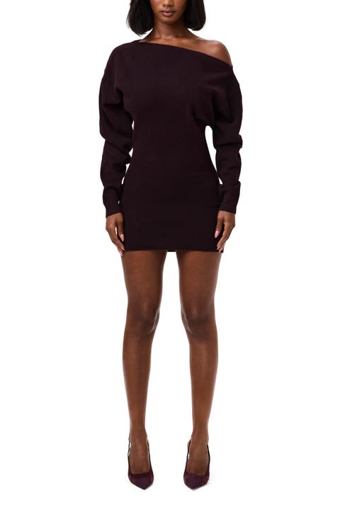 One-Shoulder Long Sleeve Mini Sweater Dress