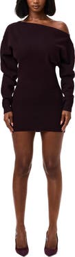 Naked Wardrobe One-Shoulder Long Sleeve Mini Sweater Dress
