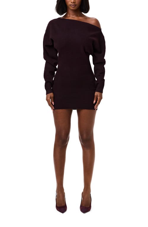 Naked Wardrobe One-shoulder Long Sleeve Mini Sweater Dress In Black