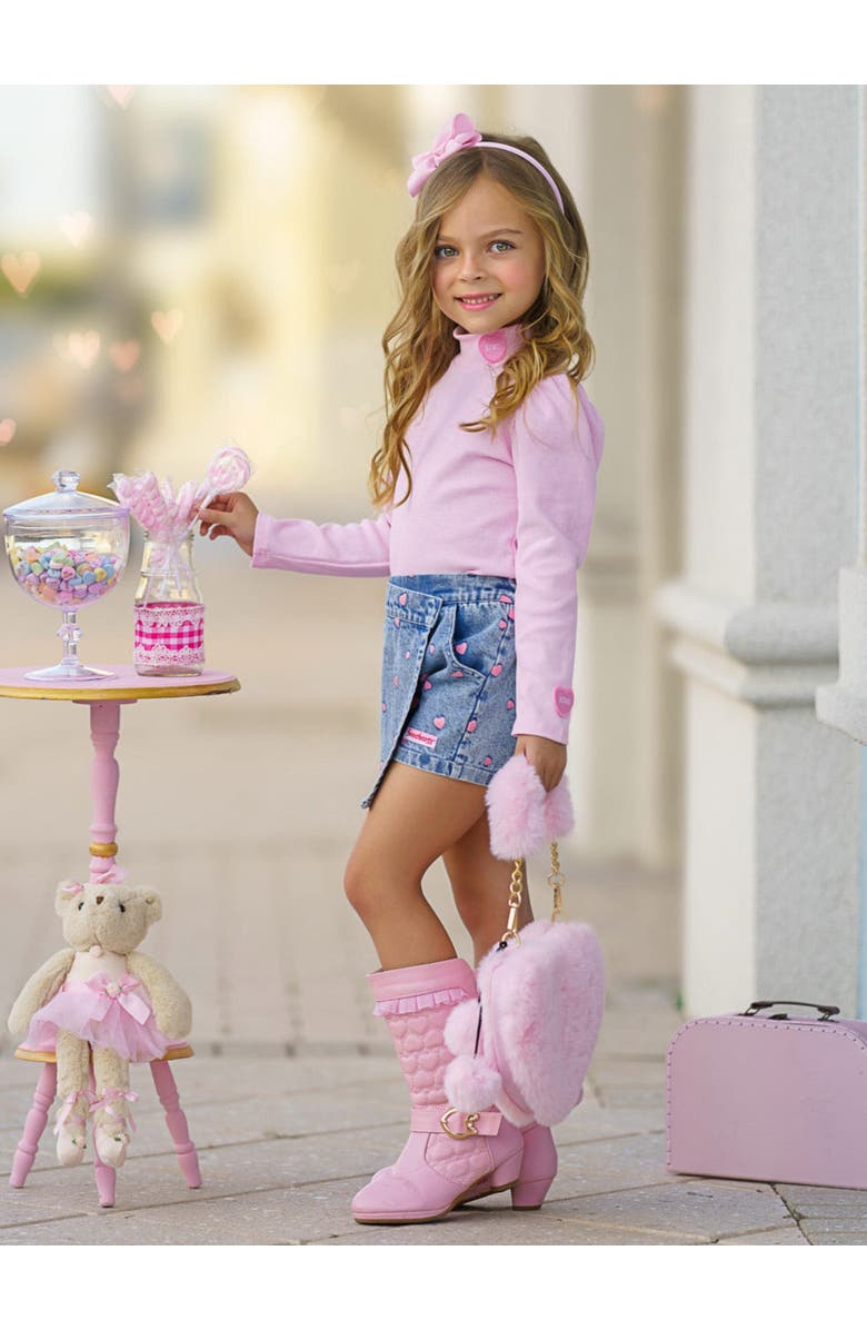 Mia Belle Girls Sweethearts  Top and Denim Heart Skort Set, Alternate, color, 