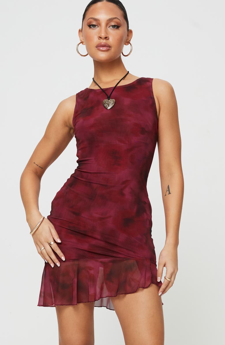 Princess Polly Molita Ruffle Asymmetric Hem Minidress, Alternate, color, Red