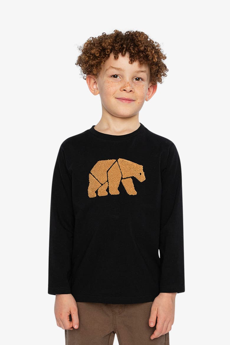 Organic Cotton Jersey Long Sleeve Bear Graphic T-Shirt, Alternate, color, Black and Beige