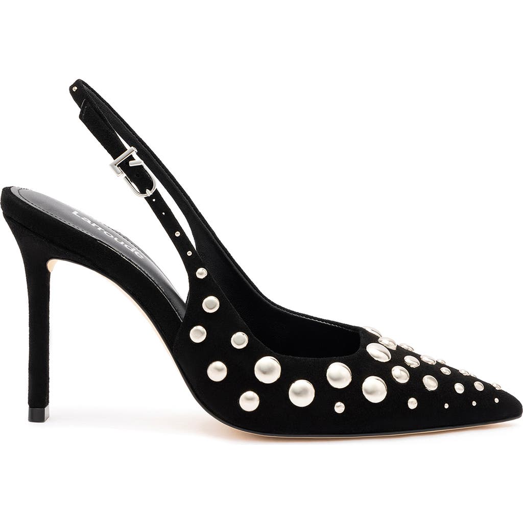 Larroude Kaitlan Studded Suede Slingback Pumps In Black With Studs