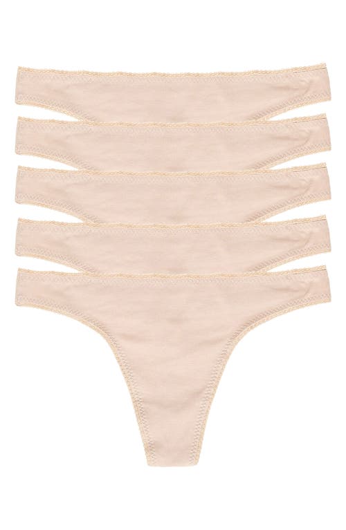 On Gossamer 5-Pack Cabana Stretch Cotton Hip-G Thongs in Champagne 